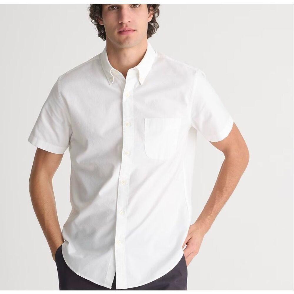 J.Crew broken in cotton white button down short sleeve shirt xlarge